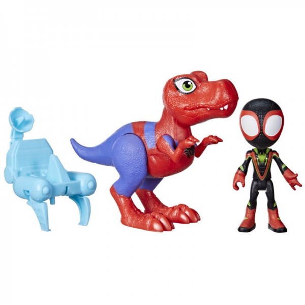 FIGURA DE ACCIÓN SPIDEY & HIS AMAZING FRIENDS DINO-WEBS SPIDEY-REX Y MILES “SPIN” MORALES